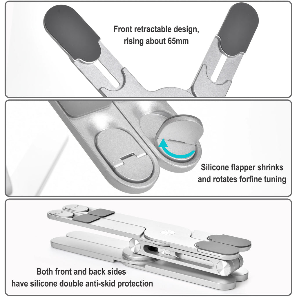 Foldable Aluminum Alloy Laptop Stand 360° Rotation for 10-17 Inch Laptops Silver