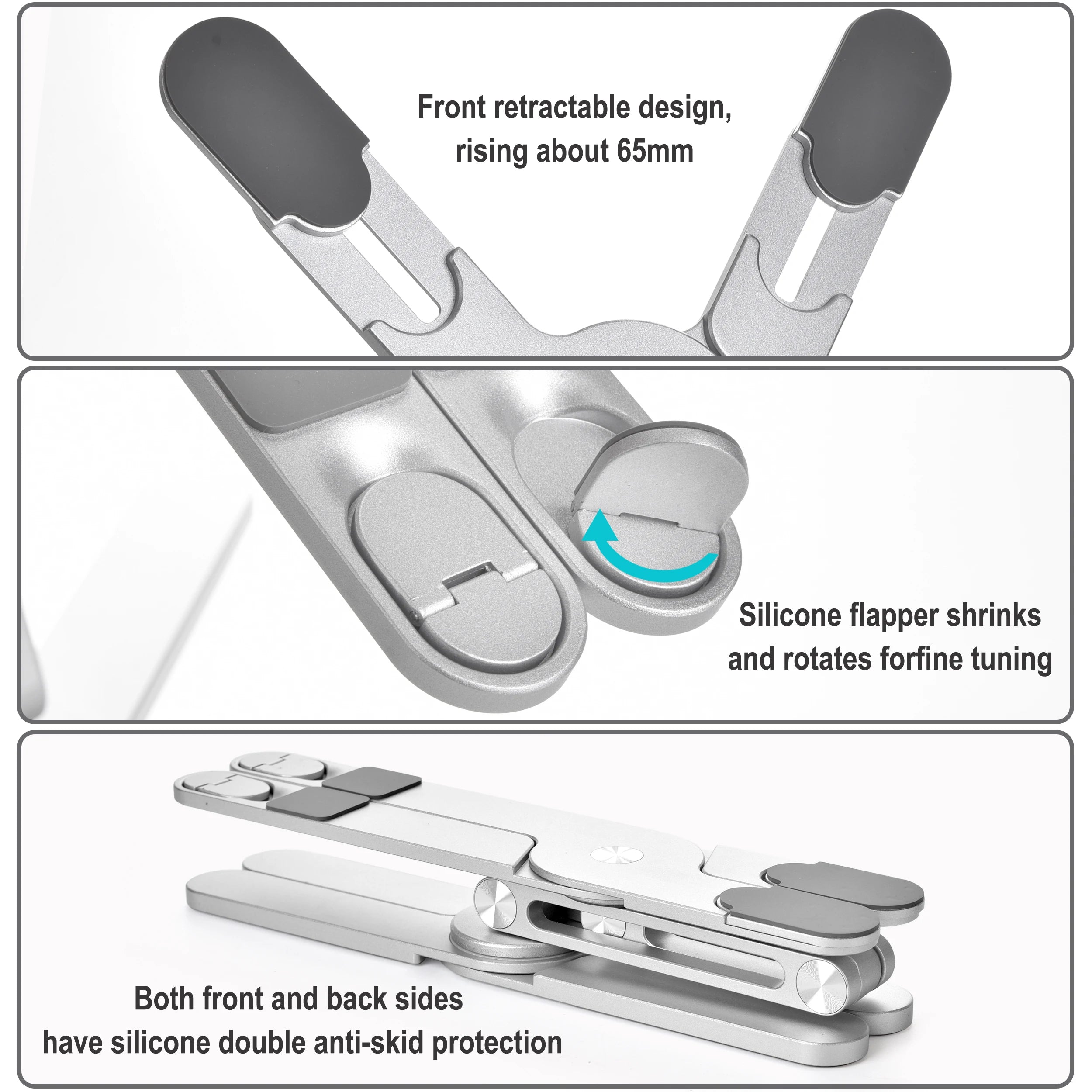 Foldable Aluminum Alloy Laptop Stand 360° Rotation for 10-17 Inch Laptops Silver