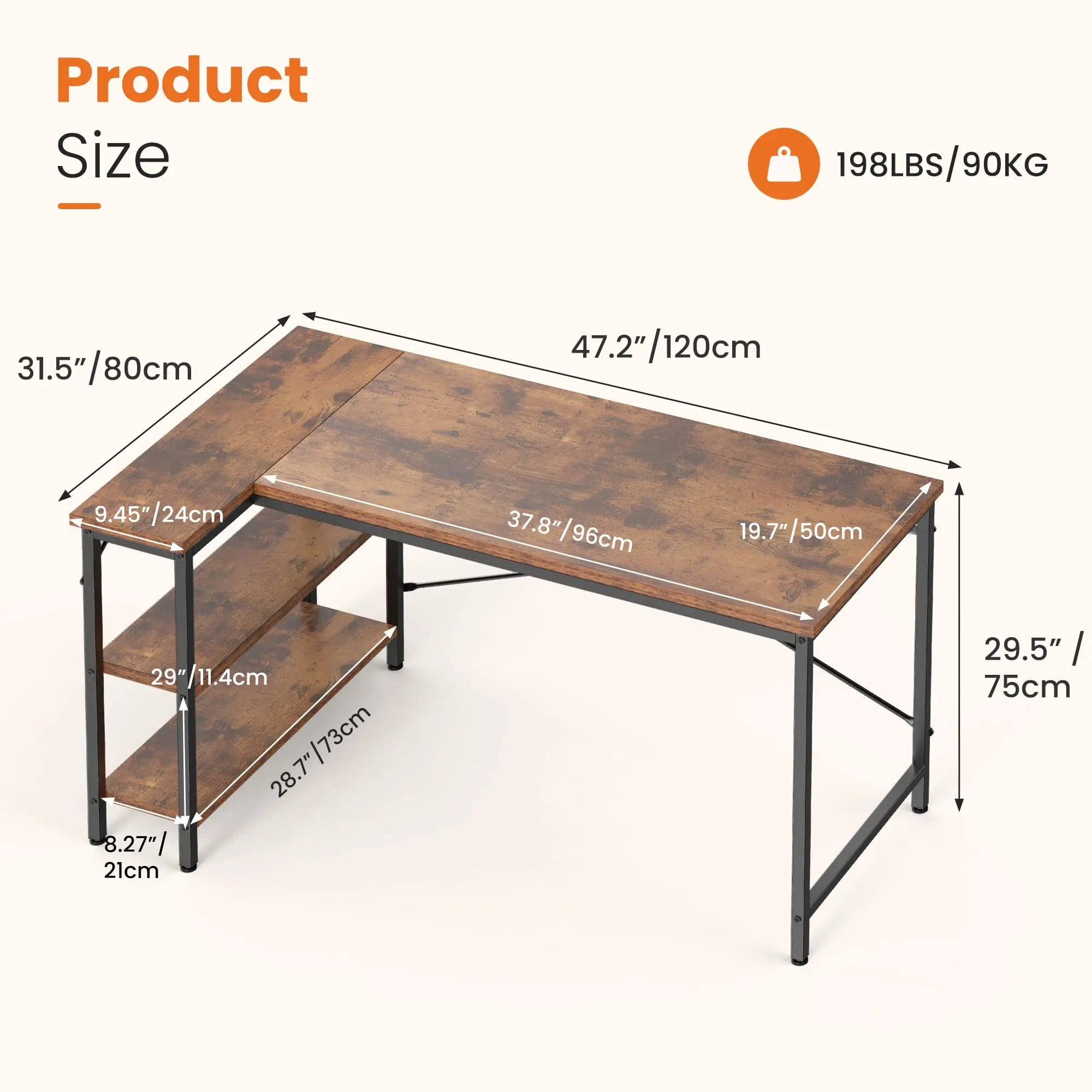 L Shaped Desk 47 Inch Computer Desk Gaming Corner Desk Home Office PC Table with Reversible Storage Shelves