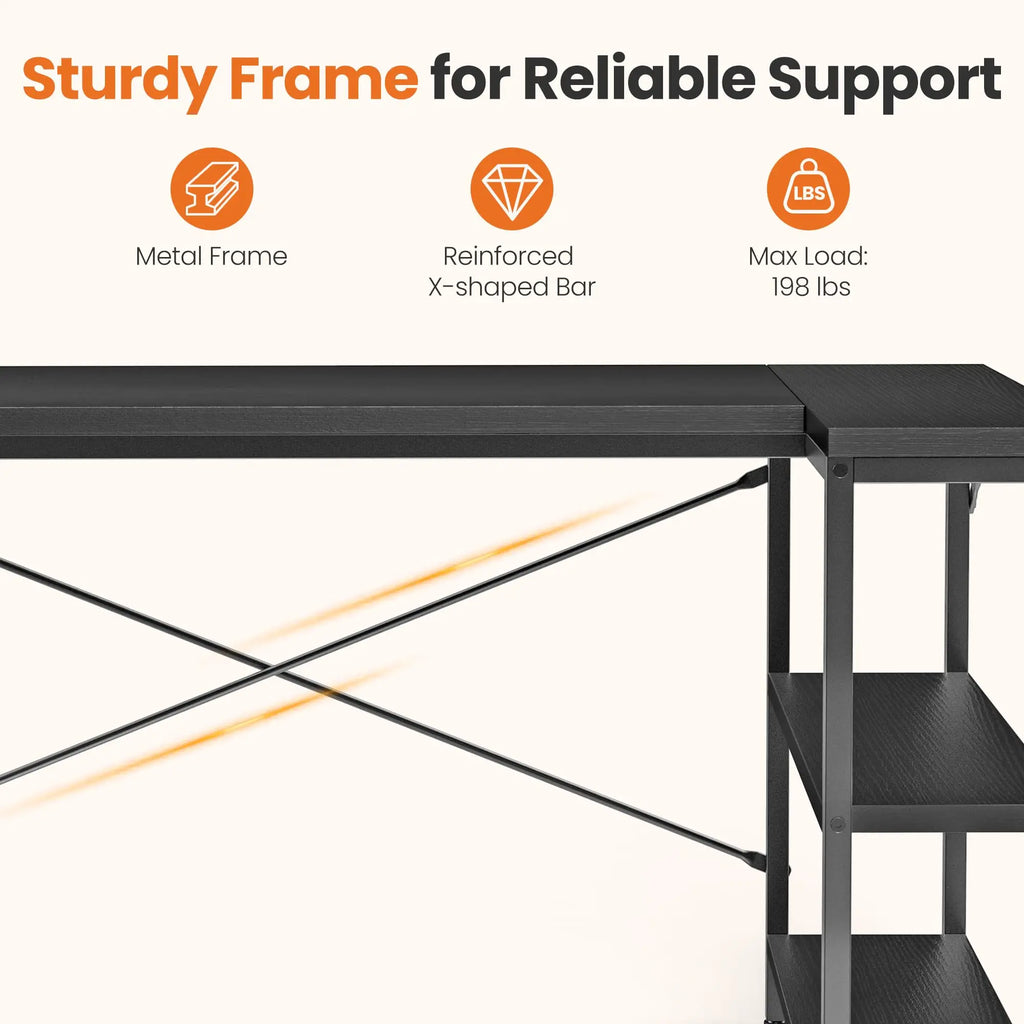 L Shaped Desk 47 Inch Computer Desk Gaming Corner Desk Home Office PC Table with Reversible Storage Shelves