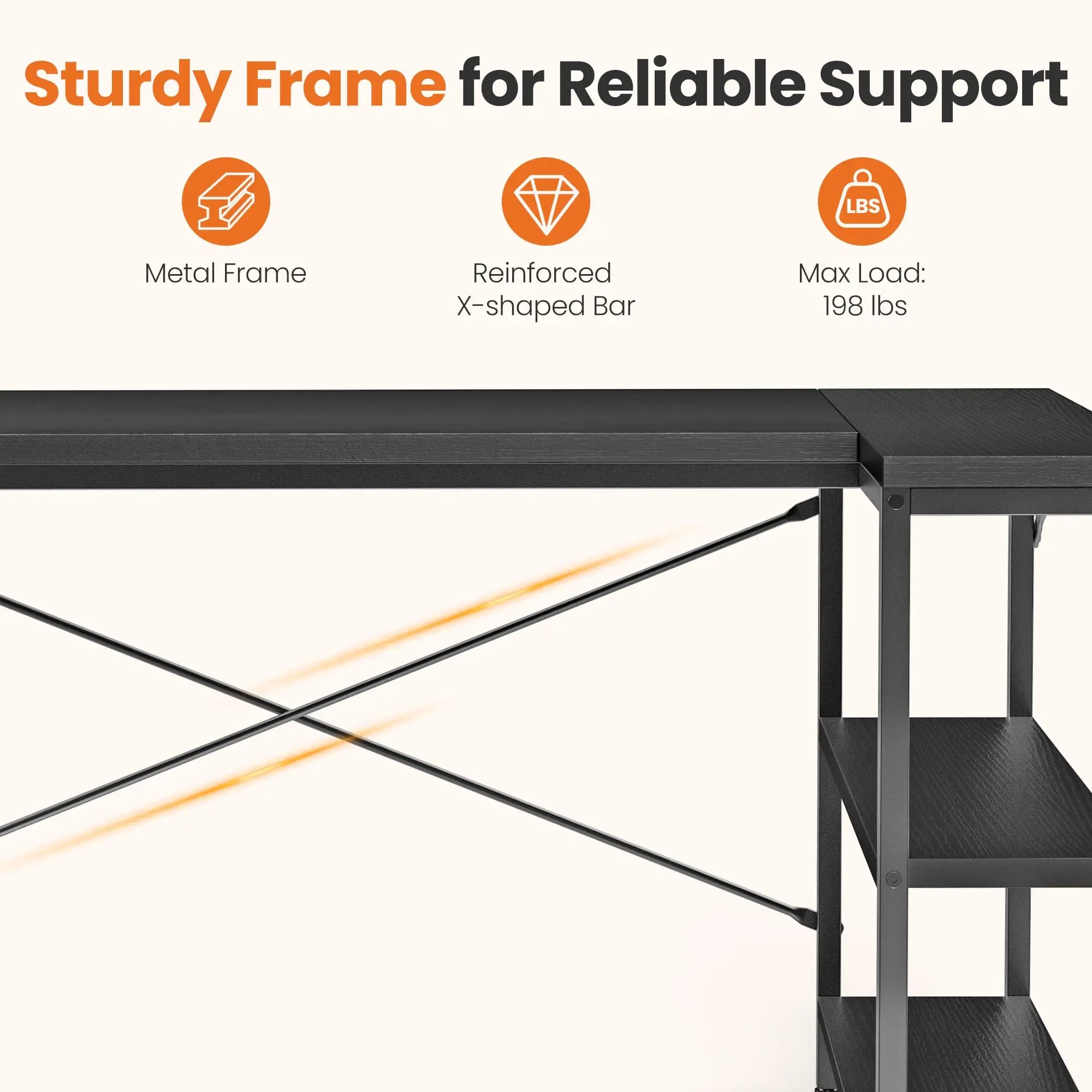 L Shaped Desk 47 Inch Computer Desk Gaming Corner Desk Home Office PC Table with Reversible Storage Shelves