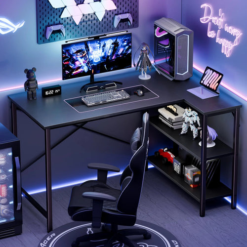 L Shaped Desk 47 Inch Computer Desk Gaming Corner Desk Home Office PC Table with Reversible Storage Shelves