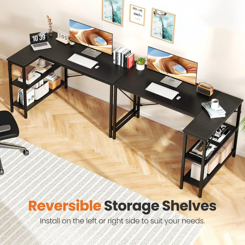L Shaped Desk 47 Inch Computer Desk Gaming Corner Desk Home Office PC Table with Reversible Storage Shelves