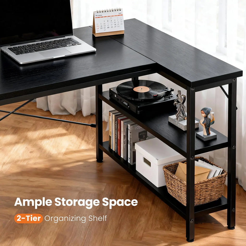L Shaped Desk 47 Inch Computer Desk Gaming Corner Desk Home Office PC Table with Reversible Storage Shelves
