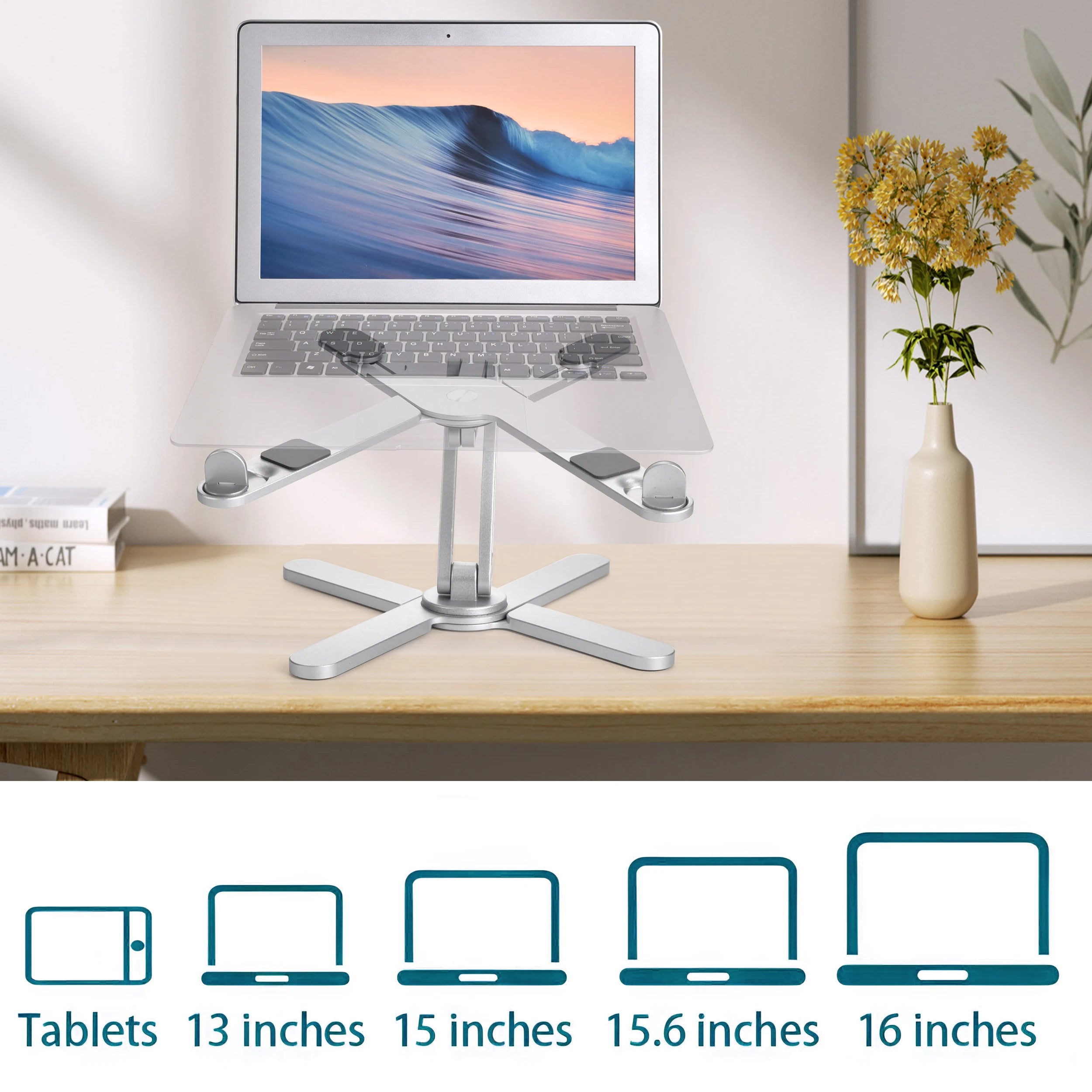 Foldable Aluminum Alloy Laptop Stand 360° Rotation for 10-17 Inch Laptops Silver