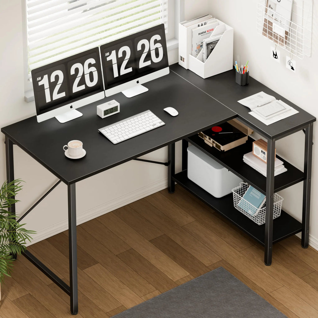 L Shaped Desk 47 Inch Computer Desk Gaming Corner Desk Home Office PC Table with Reversible Storage Shelves