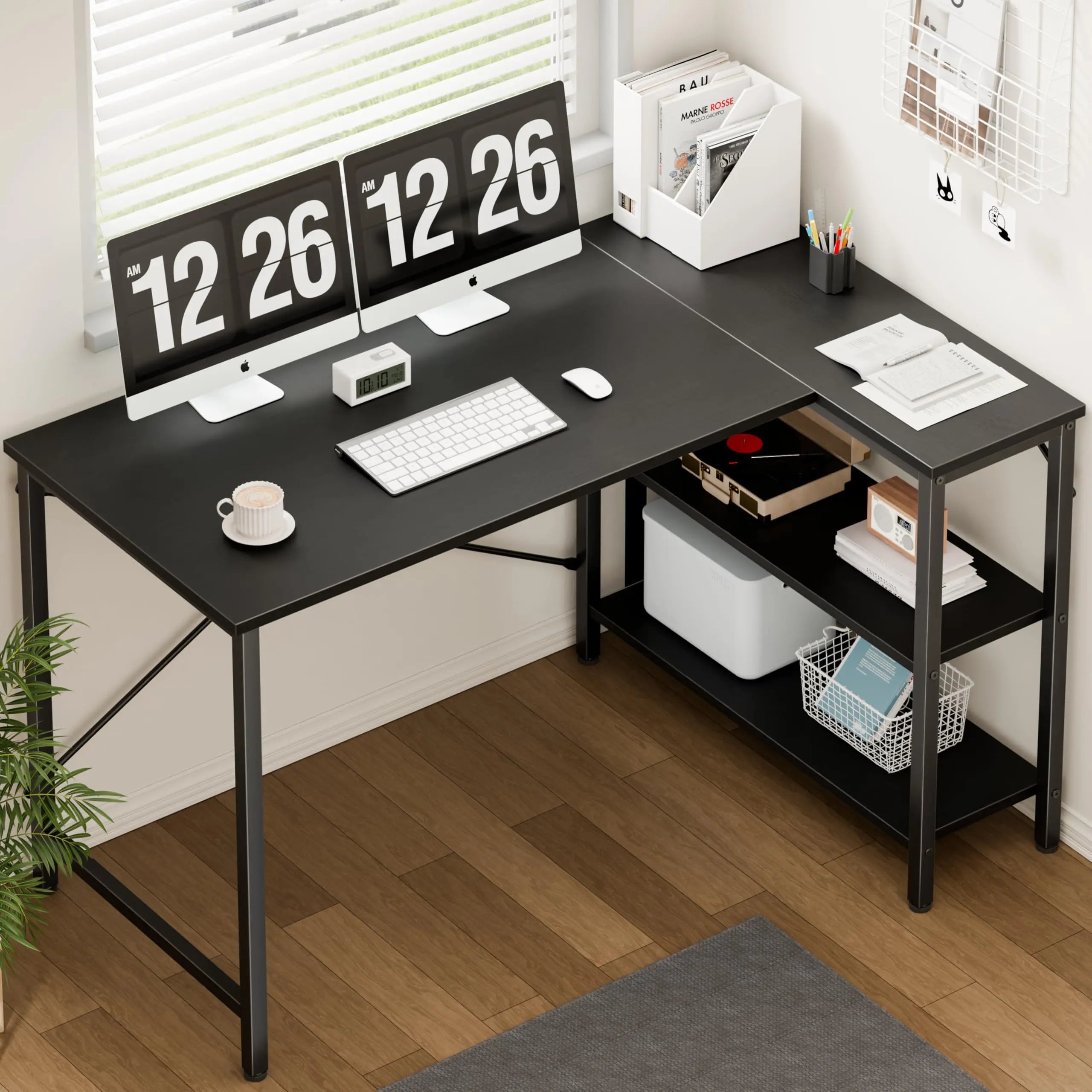 L Shaped Desk 47 Inch Computer Desk Gaming Corner Desk Home Office PC Table with Reversible Storage Shelves